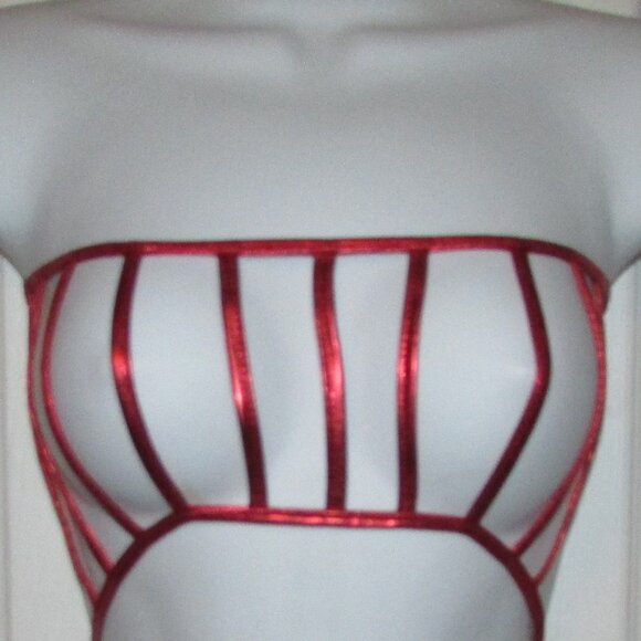 Red Metallic Micro Strappy String Thong Bikini - NEW - Picture 2 of 8